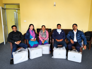 Healthcare officials and representatives with Portable Health Monitoring Devices during the successful deployment at Kalika Rural Municipality, Nepal, by Aarogya Nepal Tech to strengthen rural healthcare and telemedicine services.